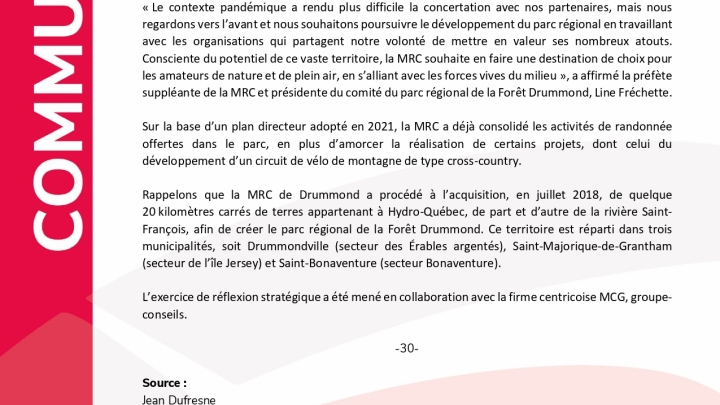 Parc régional de la Forêt Drummond - réflexion stratégique