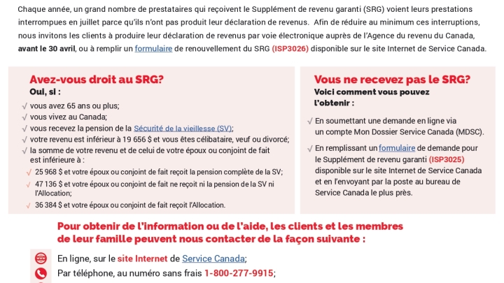 Service Canada -Renouvellement supplément garanti