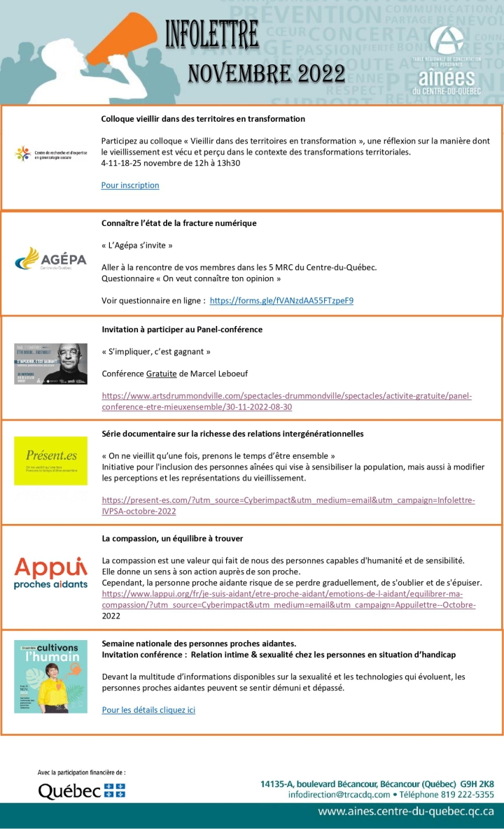 Table régionale de concertation des personnes aînées du centre-du-Québec