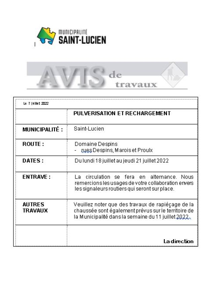 Avis de travaux