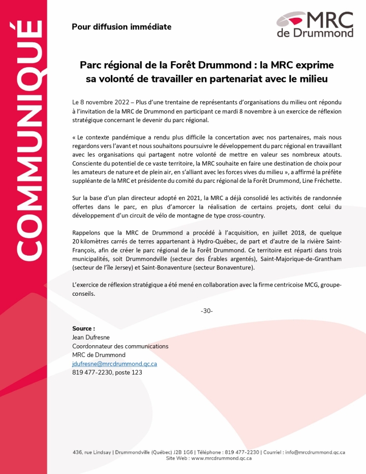 Parc régional de la Forêt Drummond - réflexion stratégique